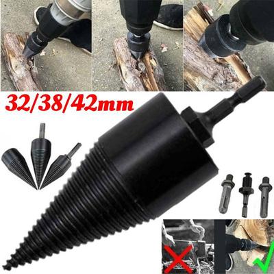 4pcs/set Firewood Splitting Drill Bit Hex/square/round Handle 32/38/42 Mm High Speed Steels Log Splitter Drill Cone Woodworking Power Tool