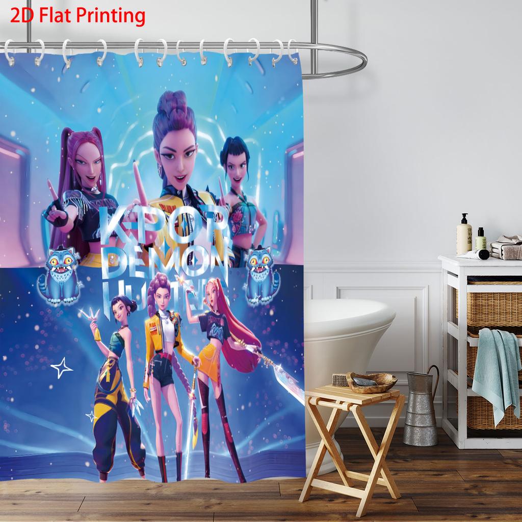 1 Stück K-Pop Dämonenjäger Druck Wasserdicht Dusch- Badezimmer Trennwand Sichtschutz Hängevorhang mit 12 Haken Einfache Installation