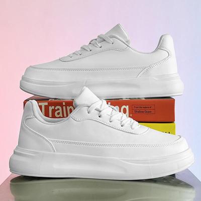 Heren Sneakers met Dikke Zool van Wit Leer - Casual en Trendy Hoogteverhogende Schoenen