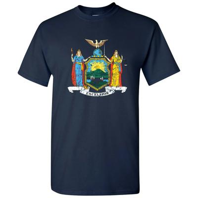 New York State Flag - Hometown Pride Local Souvenir Basic Cotton T-Shirt - Navy