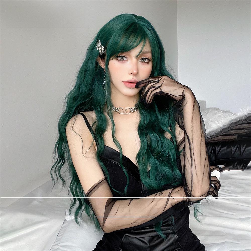 Women's Long Sky Blue Wavy Wig for Daily Lolita Look, Ideal for Round Faces