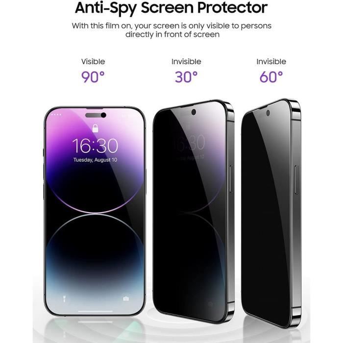 Anti-Spionage-Schutzfolie für iPhone 14 Pro - E.F.CONNECTION - 2er-Pack - 9H Härte - 0,30 MM - Schwarz