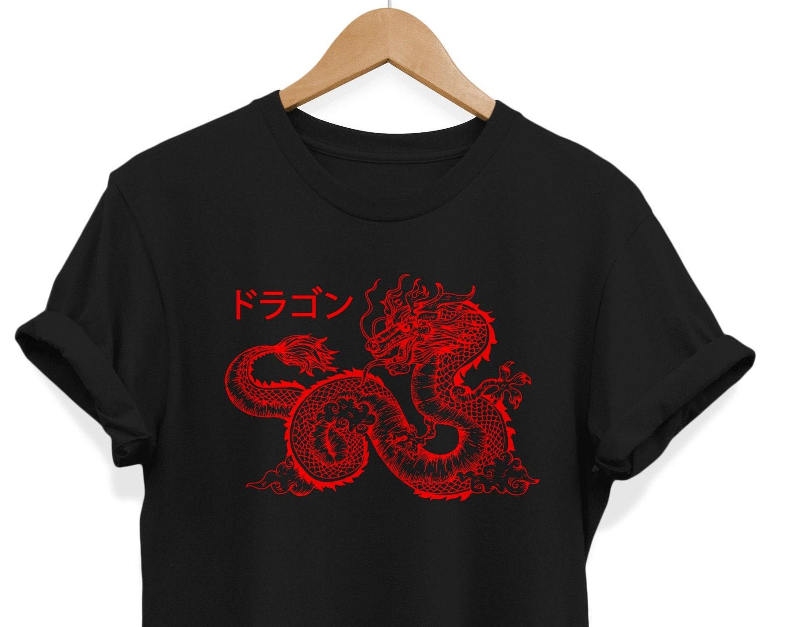 Red Dragon T-Shirt: Japanese Tattoo Art, Edgy Grunge Style L