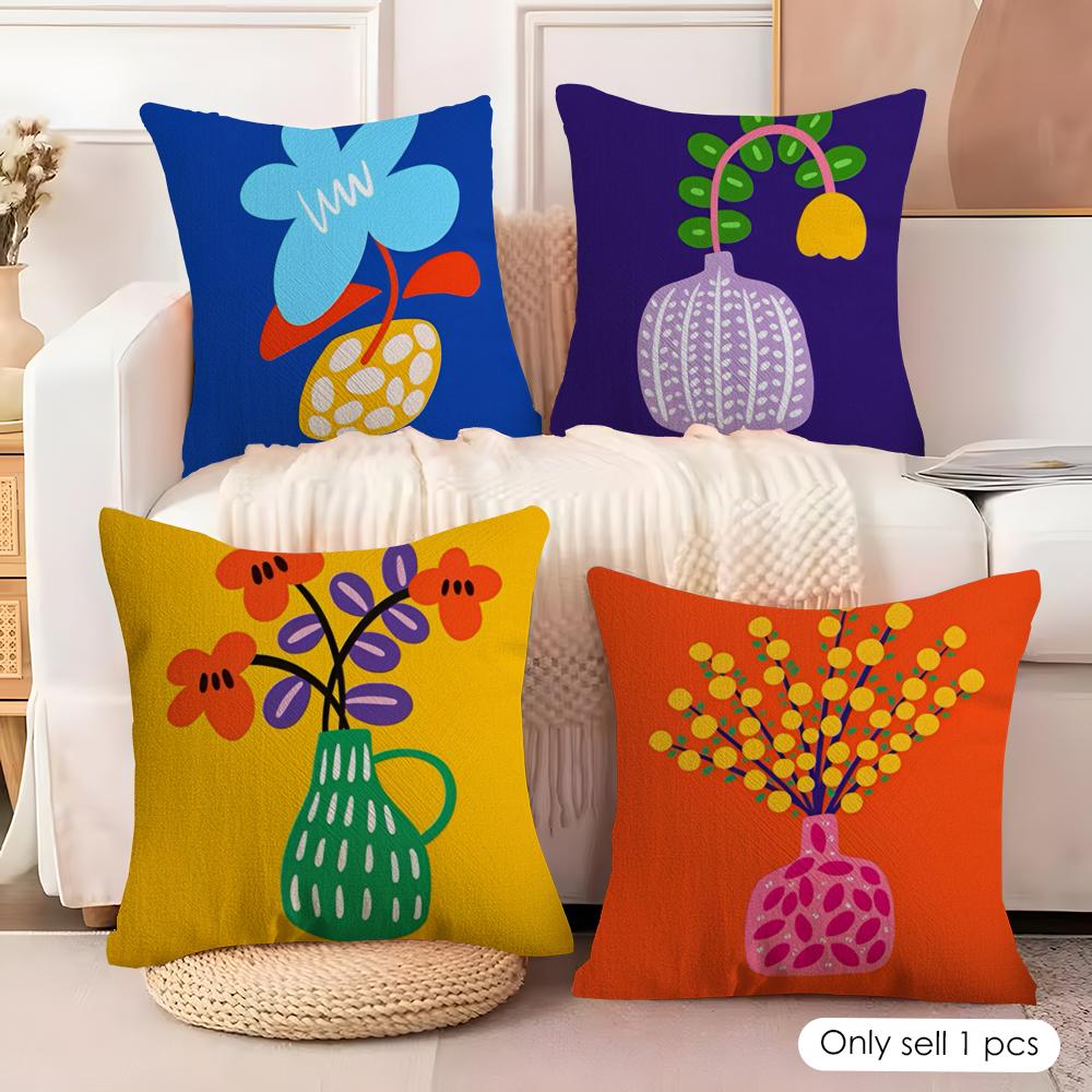 Cartoon Vase Cushion Cover Soft Plush Fabric DoubleSided Printed Cushion Covers for All Seasons Modern HomeDecor Gift