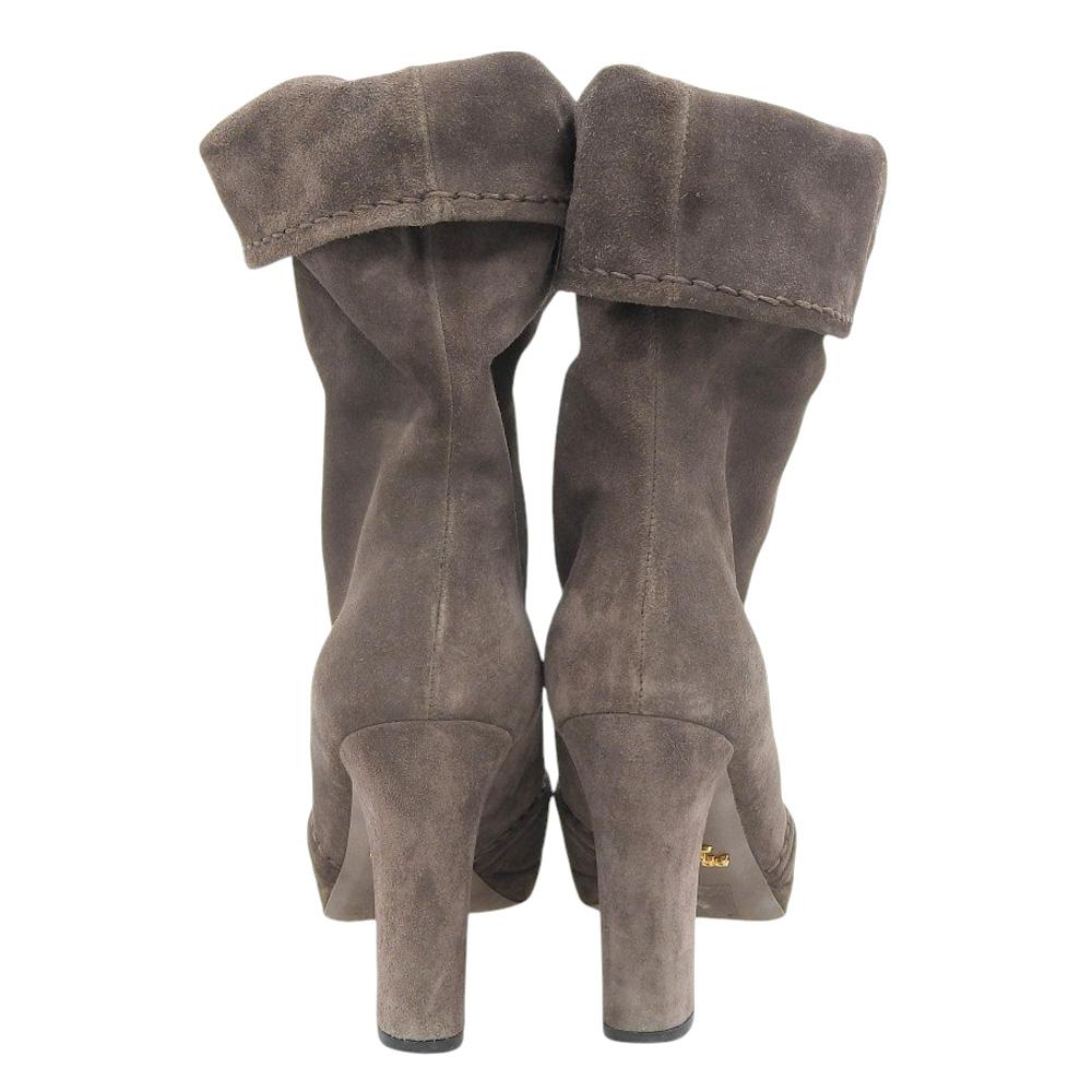 Prada Piękne zamszowe botki na obcasie dla kobiet, brązowe, rozmiar 35 buty 35 BrązowyUżywany