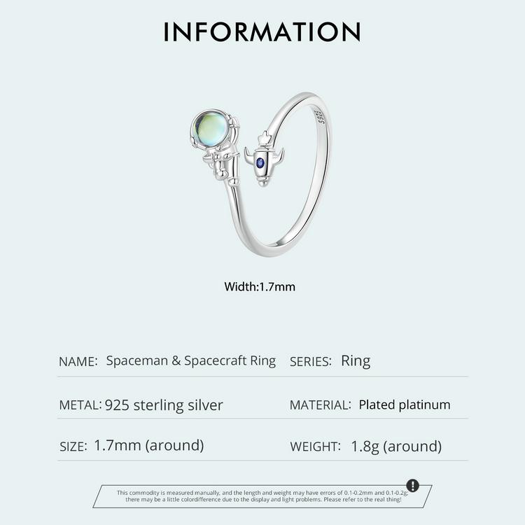 WOSTU 925 Sterling Sølv Rommann & Romfartøy Åpningsring Astronaut Justerbar Ring for Kvinner Bursdagsgave Finesmykker