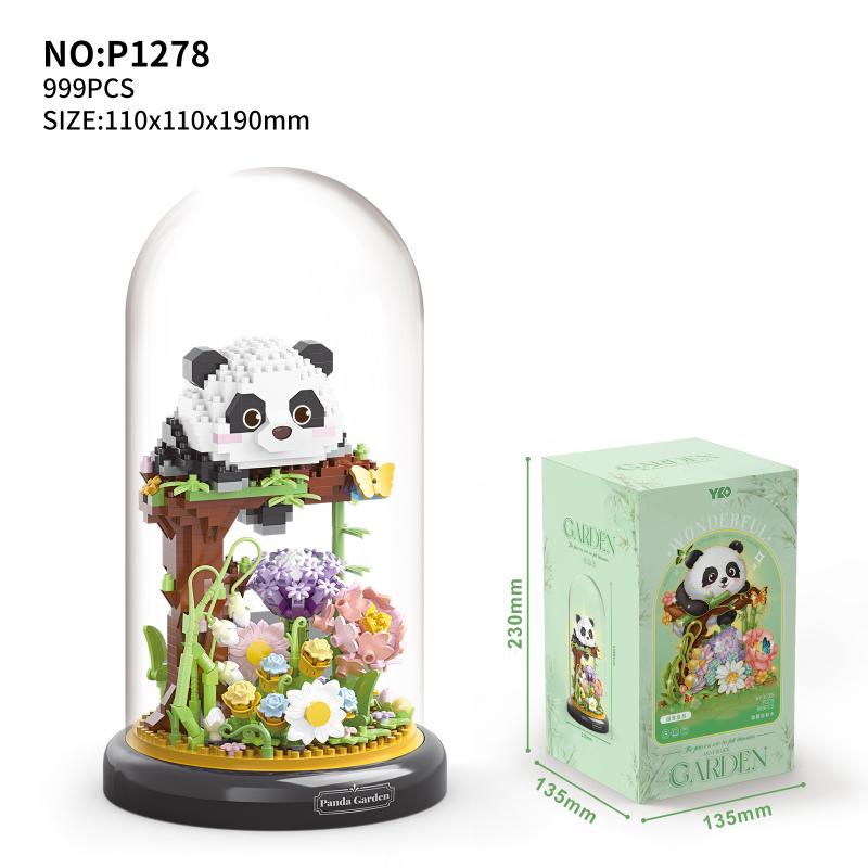 Blumenstrauß Staubschutz Panda Set Bausteine Bonsai Sammlung Niedliches Tier Lernspielzeug Modell Kinder Weihnachtsgeschenk