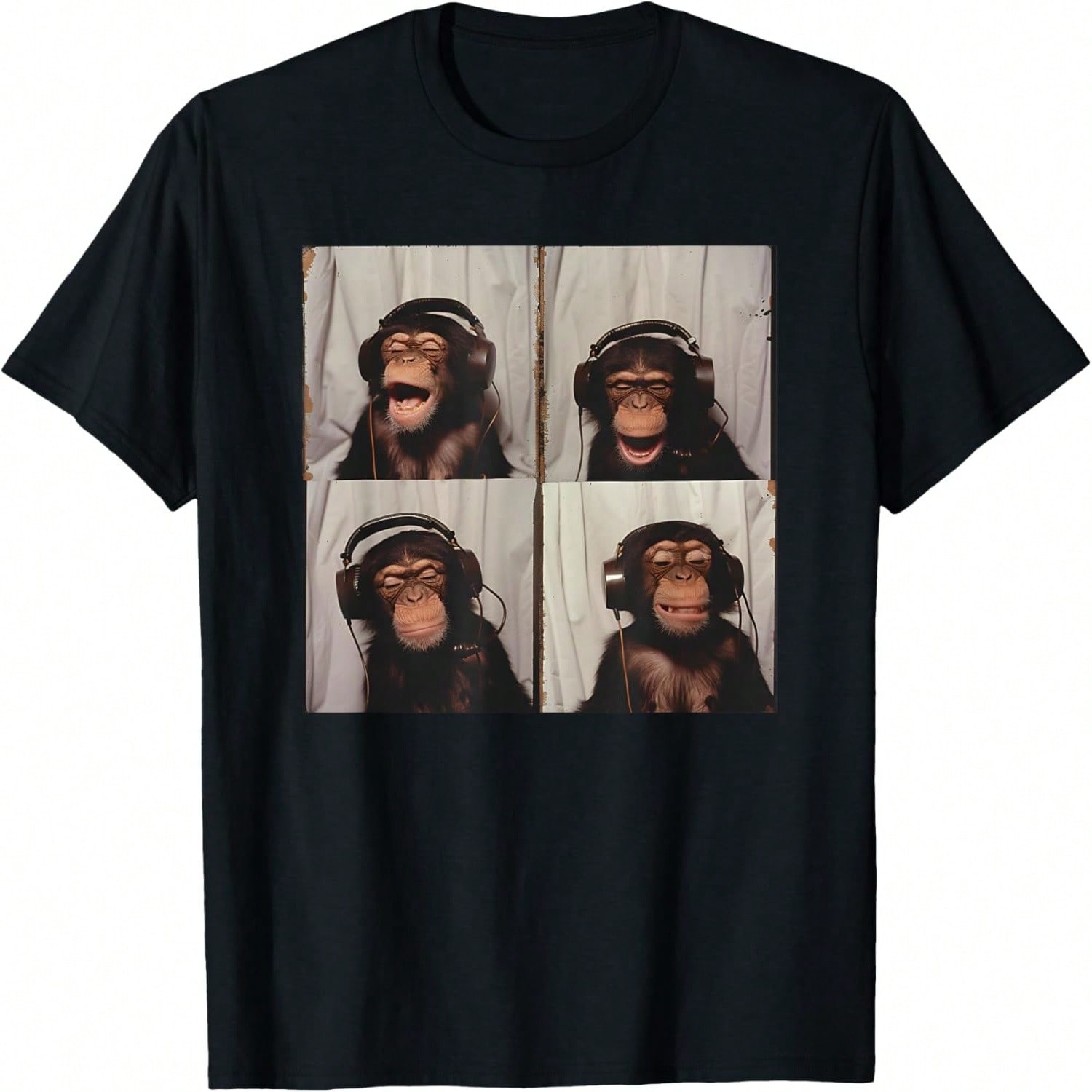 Monkey Wearing Headphones Art Chimp Animal Photobooth T-Shirt S разноцветный