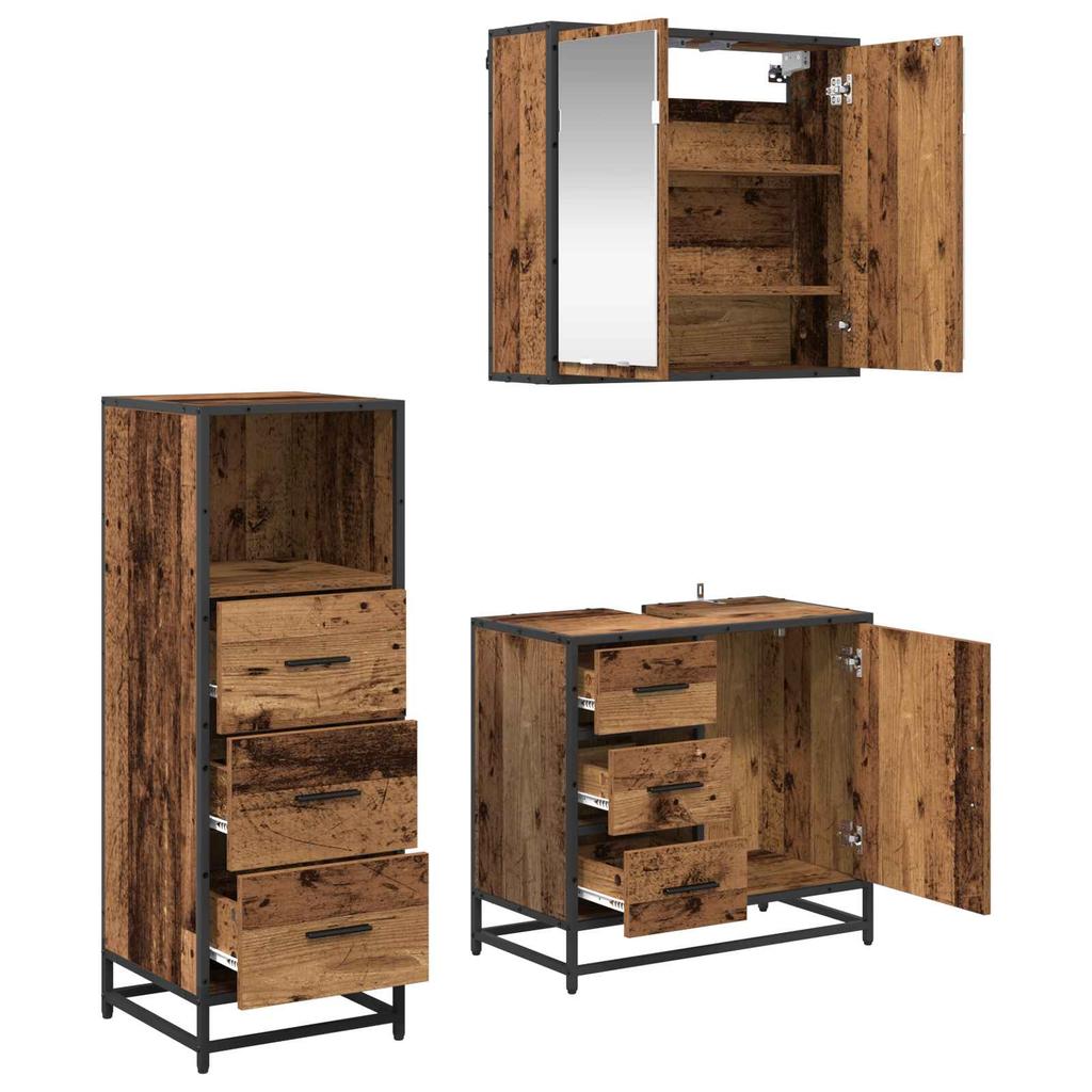Bathroom Furniture Set with Drawers 3 Pcs Reclaimed Wood Effect Particleboard
