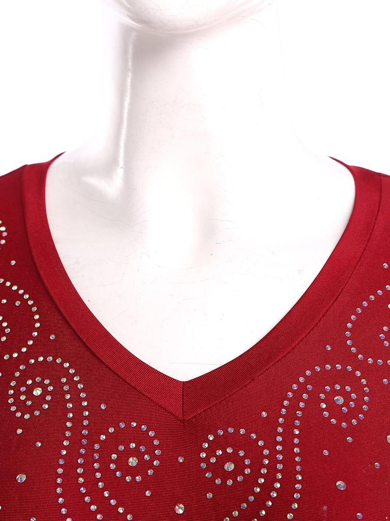 Womens Latin Dance Costume Shiny Rhinestone Tassel Leotard V Neck Long Sleeve Cutout Back Bodysuit for Tango