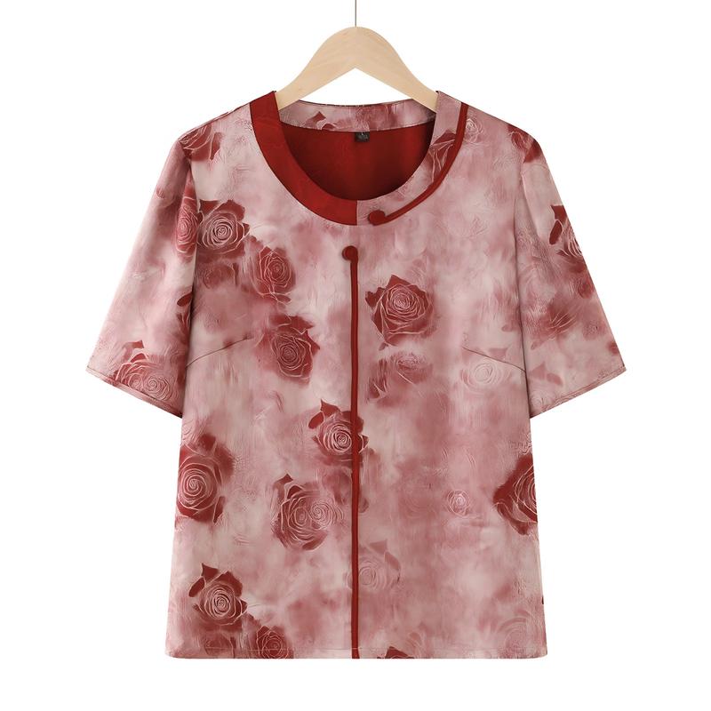 Yuzhaolin Women s Rose Print Summer Top 2XL