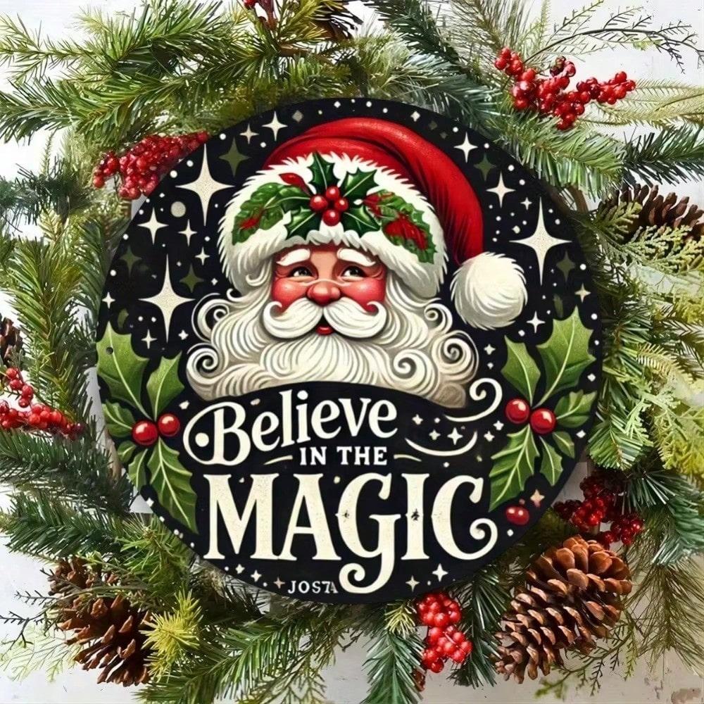 

Vintage Believe In Magic Metal Wall Sign 8 Inch Round Christmas Wreath Decor Indoor Outdoor Holiday Door Hanging Home TYA56955-20X20CM разноцветный