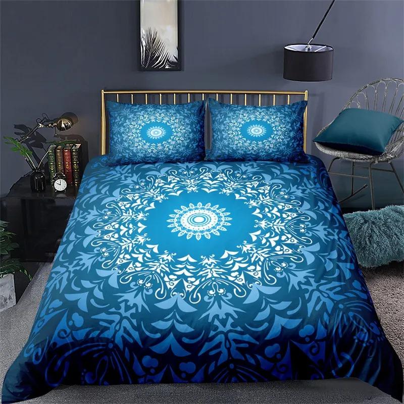 Bohemian Mandala Duvet Cover Set, Colorful Galaxy Comforter Cover Boho Chic Hippie Floral Exotic Bedding Set With 2 Pillow Case