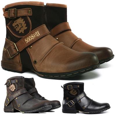 Ανδρικές μπότες μοτοσικλέτας Φόρεμα Casual Comfort Western Boot Zapatos Ανδρικά παπούτσια Vintage Μεταλλικές αγκράφες με φερμουάρ Cowboy