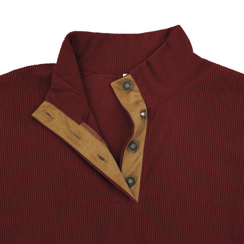 Men's Multi-Colour Casual Stand-Up Collar Long-Sleeved Corduroy Sweatshirt