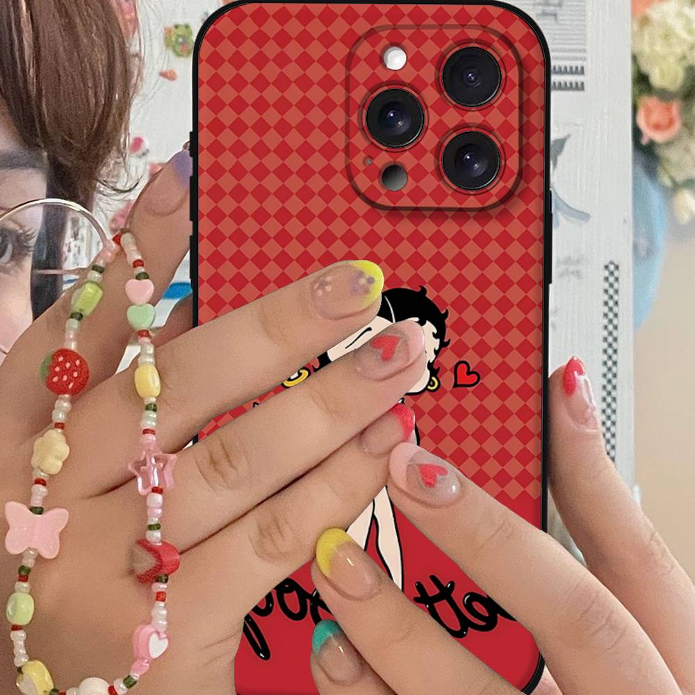 B-Betty-Cute-Boop Phone Case For IPhone 1716 15 14 13 Pro Max 11 12 Mini X Xs XR Black Silicone Cover