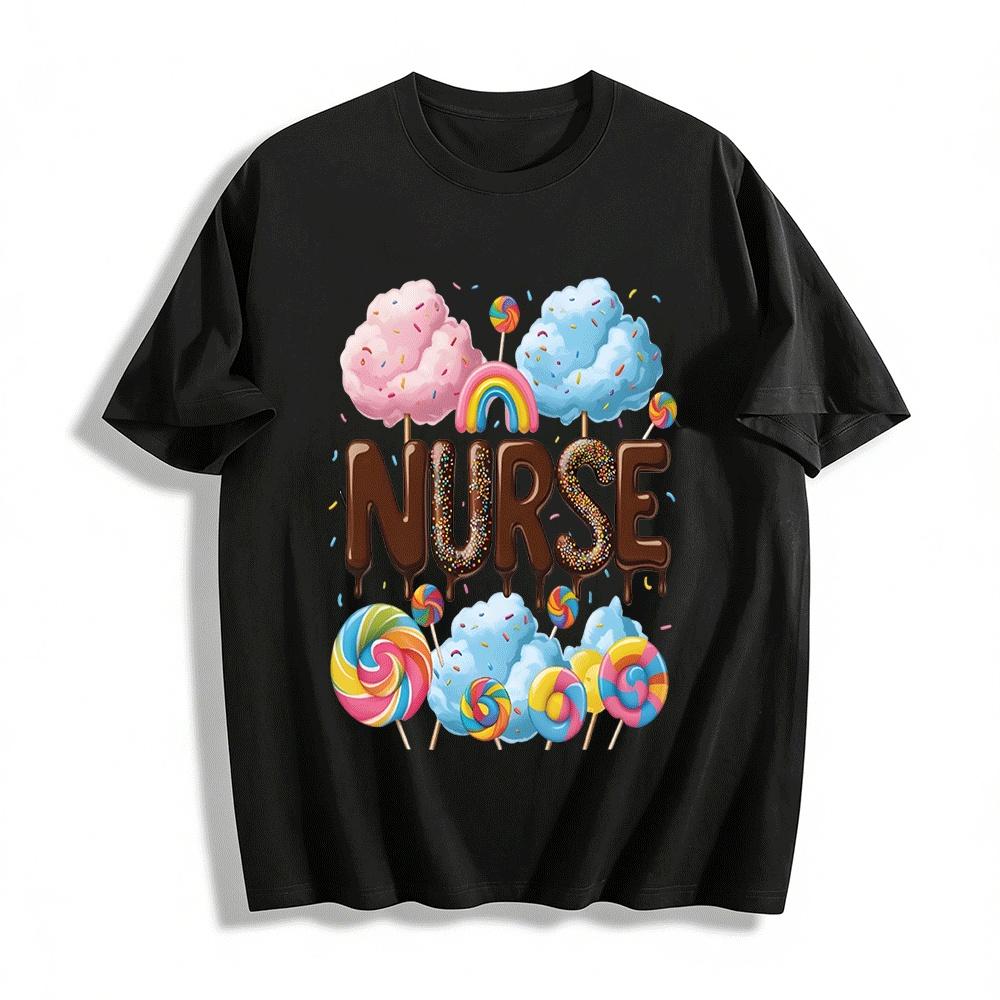 Candy Themed Nurse Graphic Casual Tee For Medical Staff Pure cotton T-shirt XXS