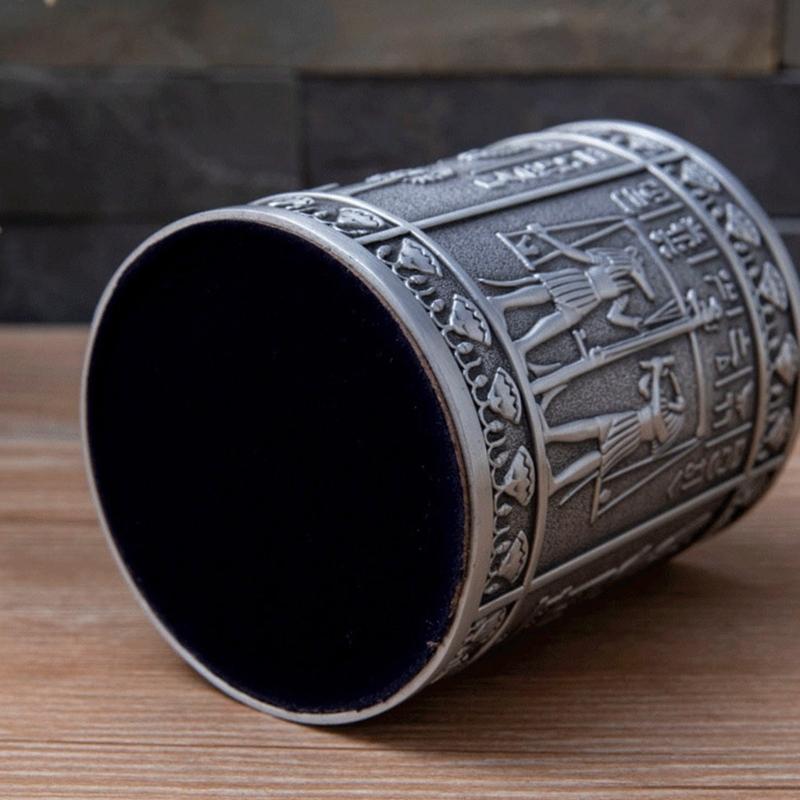 Retro Egyptian Embossed Pen Stand Cylinder Shape Alloy Pen Cup Desktop Organiser Storage Box for Office Desk Decoration
