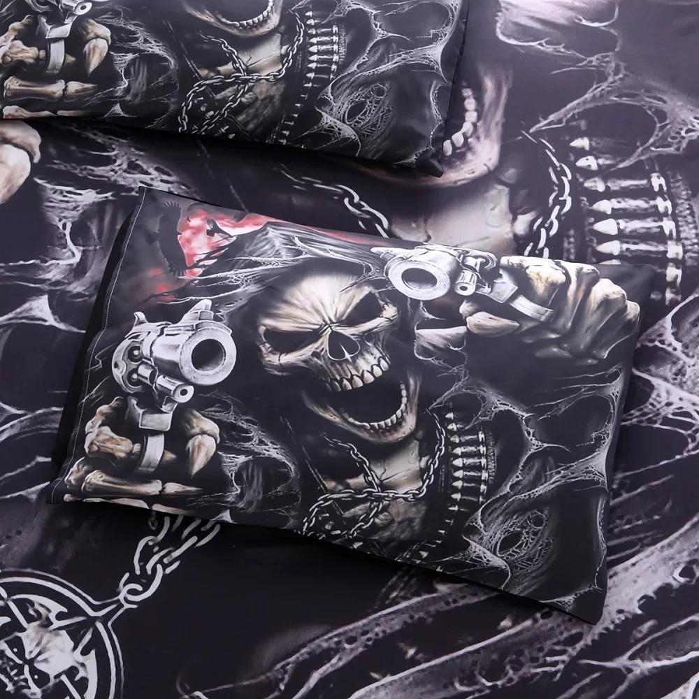 Bedclothes Digital Printing 3D Halloween Bedding set,SKull Bed Bedlinen Black Zipper Bed Cover Sets King Size Comforter Set OEM