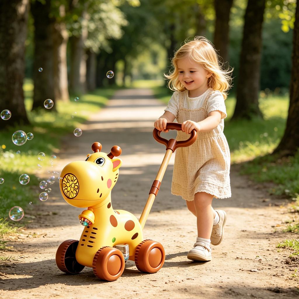 2-in-1 Push and Blow Toy Car with Lights - Walking Cart for Toddlers, Outdoor - Push Toy for Kids