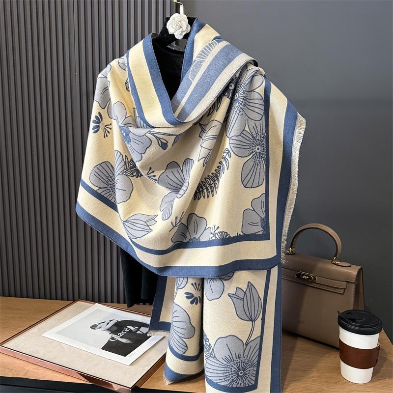 Scarf women's autumn and winter new flowers thickened warm scarf cashmere large shawl dual-purpose versatile