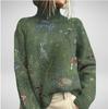 New Christmas abstract print casual cape jacket cardigan thick needle sweater