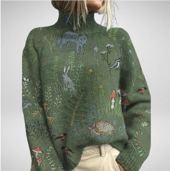 New Christmas abstract print casual cape jacket cardigan thick needle sweater