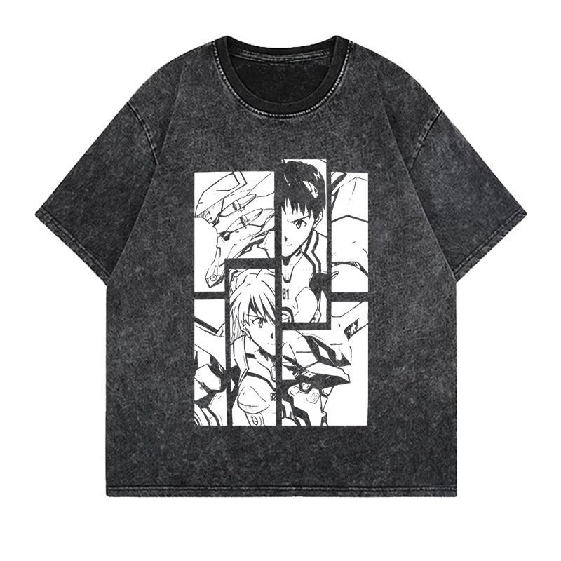 Neon Genesis Evangelion Unit-01 Manga Panel Vintage Washed T Shirt Streetwear Graphic Tee for Men Women