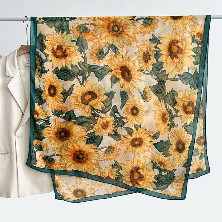 Sunflower Floral Print Women's Scarf Shawl Wrap Lightweight Cashmere feel Large scarves