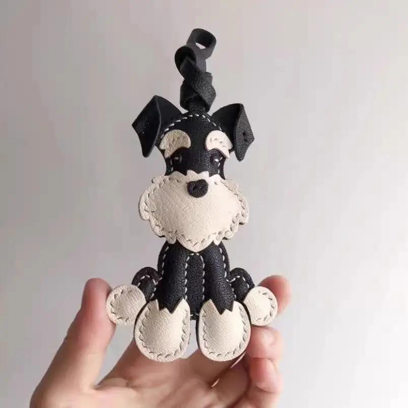 Handgefertigt Echtes Leder Schnauzer Niedlicher Taschenanhänger Schlüsselanhänger Geschenk Niedliche Dekoration Geeignet für Taschen Exquisiter Anhänger Taschenzubehör