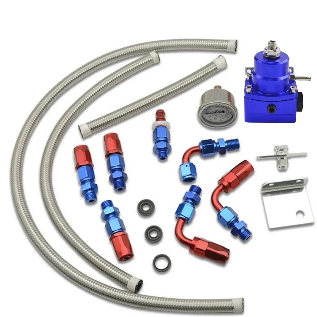 Universal Adjustable Fuel Pressure Regulator Guage Kit Oil Line 100PSI Guage Fpr AN6 Oil Hose Fitting EFI Engine Parts