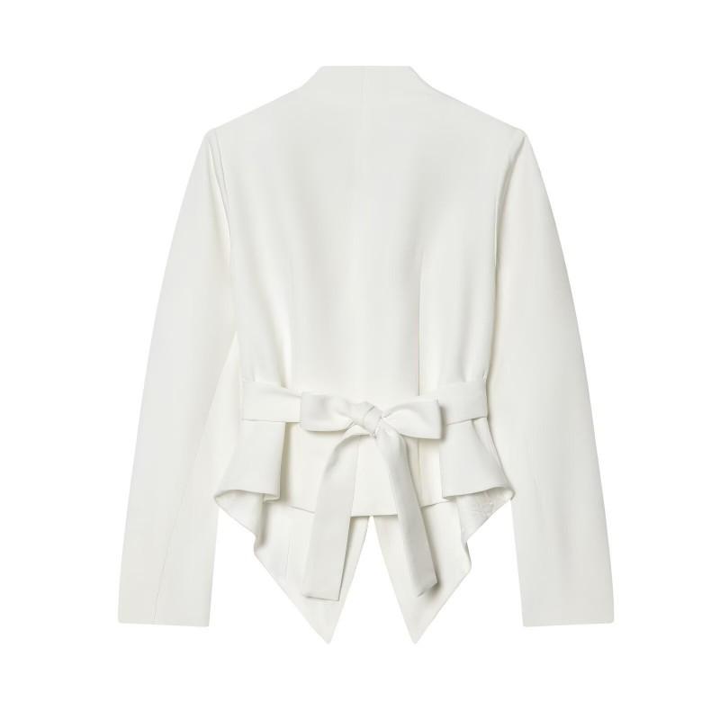 Womens Single-Breasted V-Neck Long Sleeve Blouse Pleated Chest Mid-Length Casual Blazer 2026 Fall