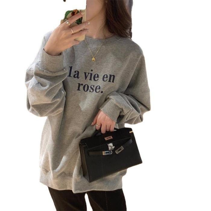 2025 Autumn Korean Loose Letter Print Women's Pullover Sweater - Long Sleeve Trendy Student Top