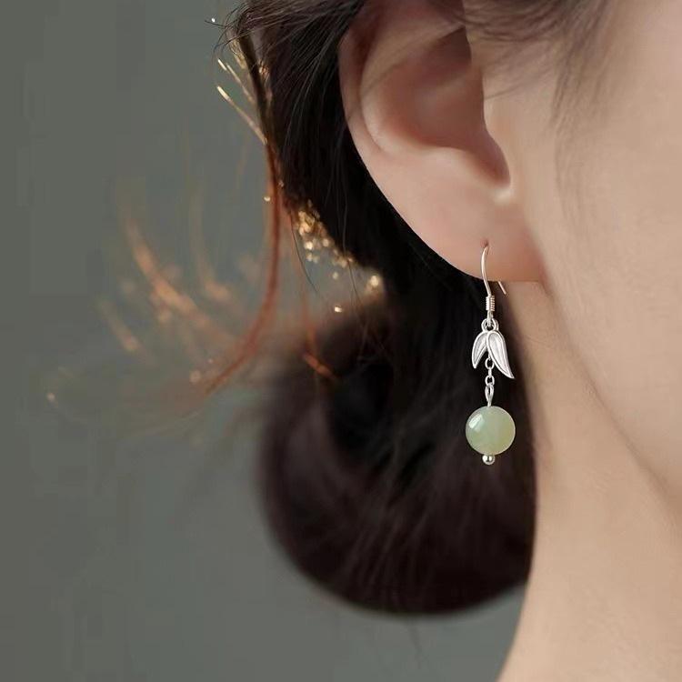 2024 New High-End Light Luxury Hetian Jade & Sterling Silver Earrings for Women