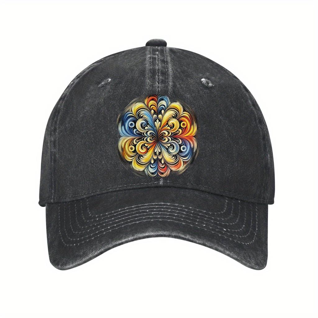 Colorful Swirl Mandala Baseball Cap Distressed Denim Adjustable Washed Hat Casual Unisex Dad Cap