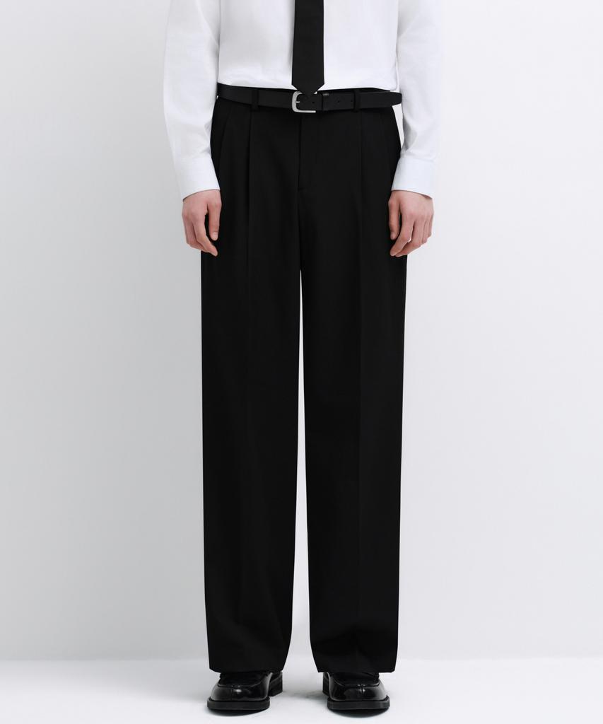 MUSINSA STANDARD Real Wide Hidden Banding Slacks [Black]