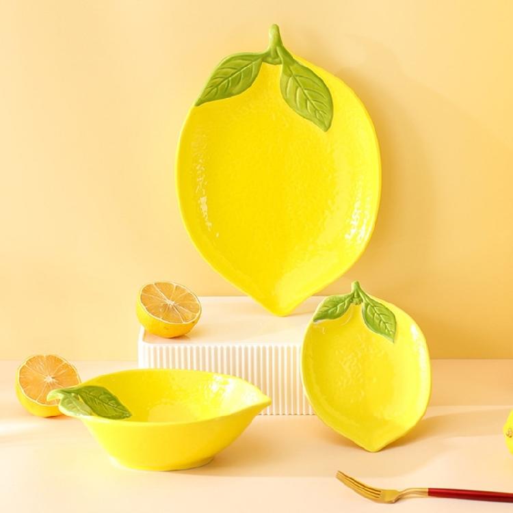 Stylish Lemon Pattern Ceramic Spoon Rest Salad Bowl Plate Dessert Serving Dinnerware for Family Gatherings Event Gift