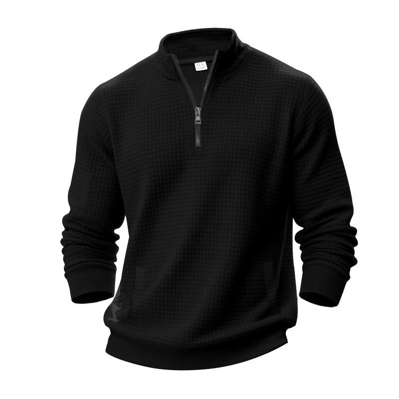 Mens Half-Zip Sweatshirt Fall Winter Jacquard Check Stand Collar Loose Casual Pullover Plus Size