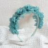 Soft Yarn Headband with Gauze Flowers Faux Pearls Decor Romantic