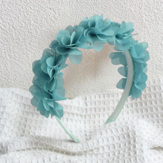 Soft Yarn Headband with Gauze Flowers Faux Pearls Decor Romantic