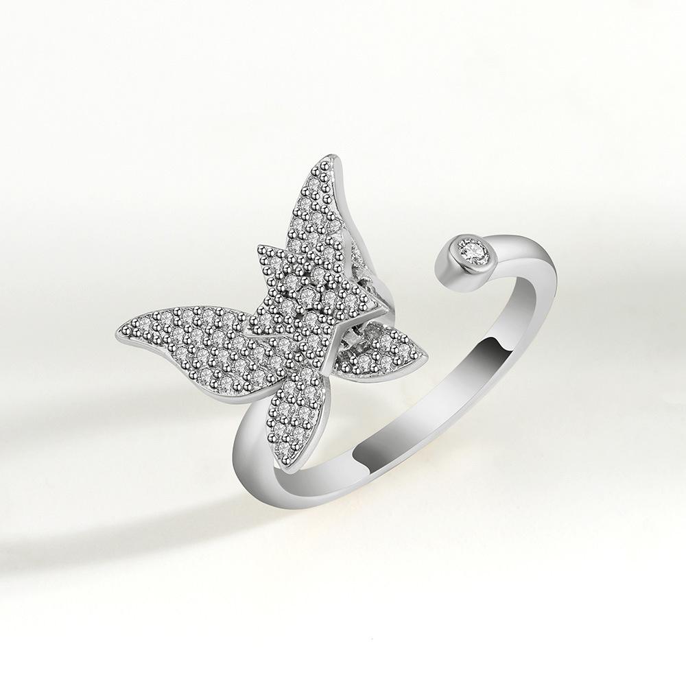 Fidget Spinner Ring Anxiety for Women Multiple Crystal Flower Eye Butterfly Animal Ring Rotate Anti Stress Wedding Jewerly