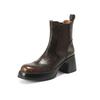 Fashion NEW Autumn Boots Women Split Leather Shoes for Women Round Toe Chunky Heel Women Shoes Black Platform Chelsea Boots Brogue Boots