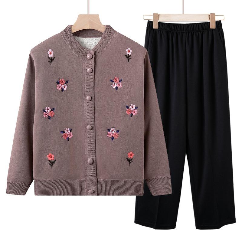 Middle aged lamb wool sweater female grandmother autumn and winter clothing mother fleece cardigan old lady thermal top jacket
