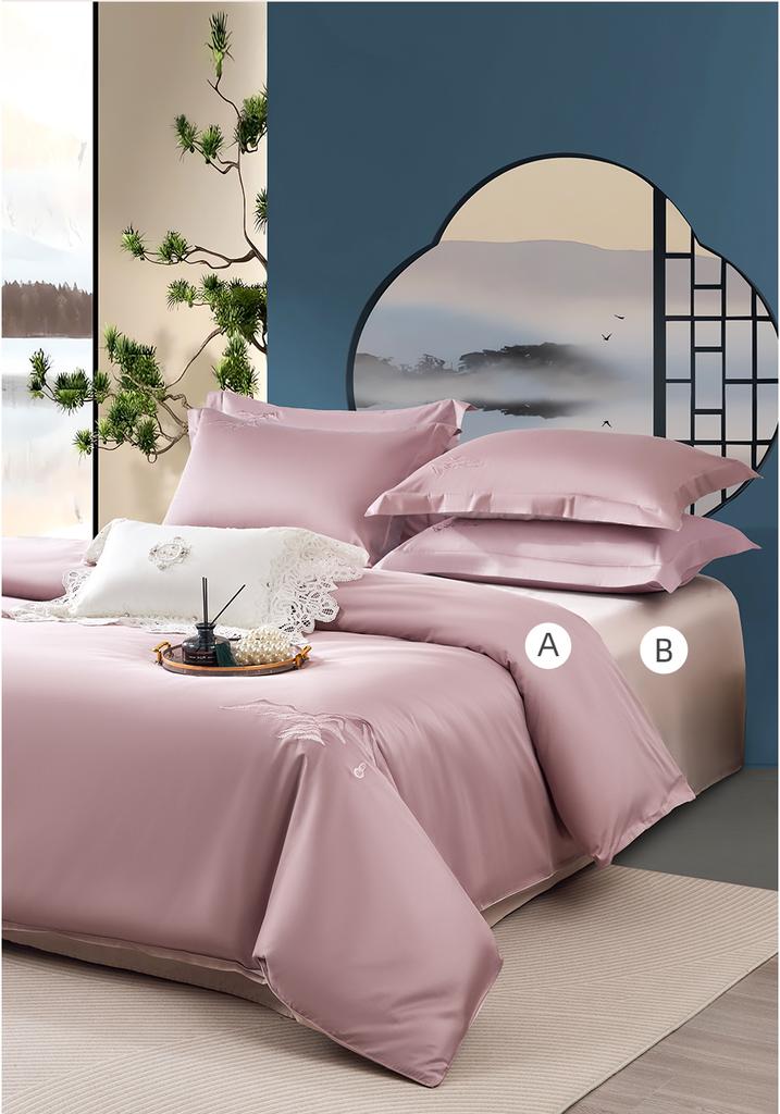 60 Thread Cotton Satin Long Staple Cotton Color Blocked Embroidery Four Piece Set - Far Mountain Embroidery