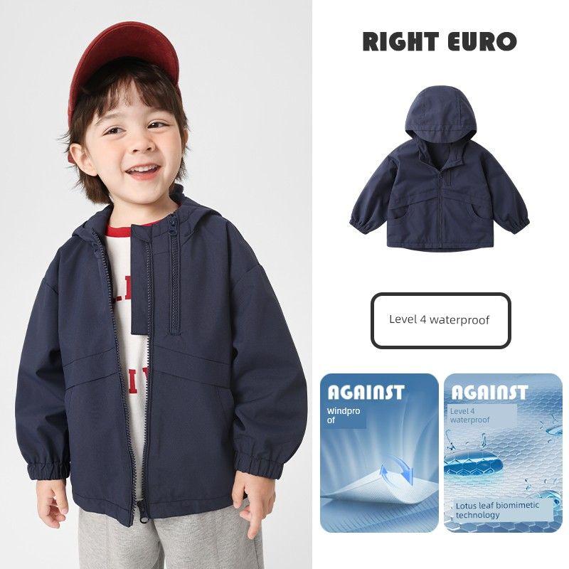 Right-Ou Men s Mountain Style Outdoor Jacket 2026 Spring and Autumn New Double Zipper Casual Waterproof Hooded Windproof Coat Navy blue 130
