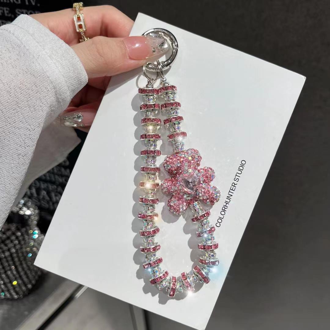 New Diamond Encrusted Love Bear Mobile phone Lanyard Short Handheld Phone Chain Female Wrist Hanging Chain Flash Diamond Female