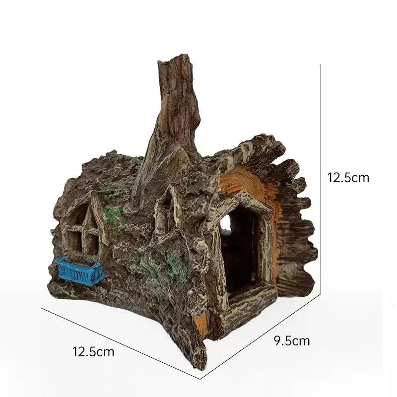 

Resin Aquarium Bark Cave Ornament Fade-Resistant Hideaway with Fake Plant Coral Rock for Freshwater Saltwater Tank 12.5x9.5x12.5cm