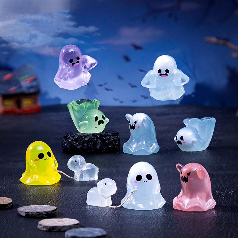 10Pcs Glowing Ghosts For Halloween Resin Decorations,Glow At Night Ghost Elf Ornament Micro Landscape Home Garden Decor