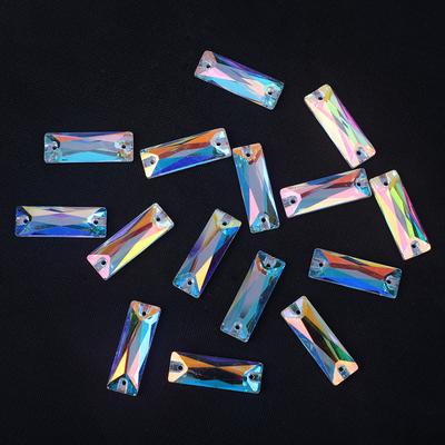 K9 Weichen Long Strip Flat Bottom Double Hole Glass Hand Sewn Drill, White Ab Colorful Clothing With Diamond Diy Crystal Drill