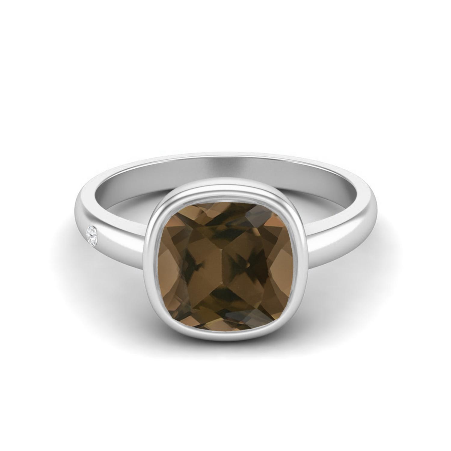 2.5 Ctw Cushion 925 Sterling Silver Smoky Quartz Solitaire Women Bezel Set Wedding Ring 12 белый